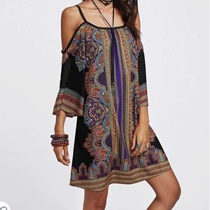 Tribal Print Kimono Sleeve Geometric Tunic Boho Dress M